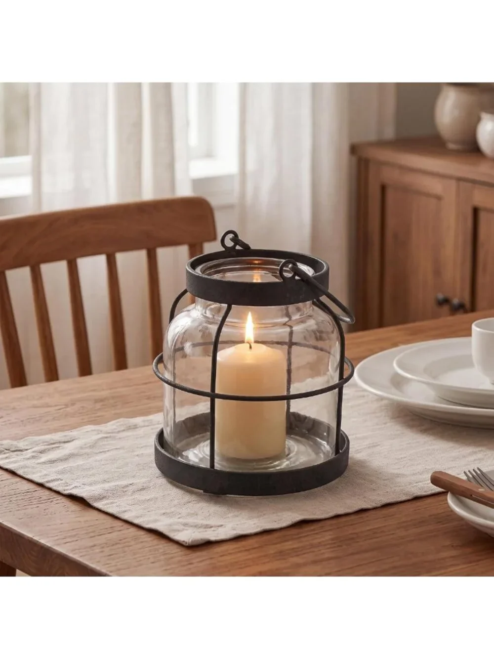 Rustic Vintage Glass Vase for Farmhouse Decor | Decorative Lantern Accent Piece